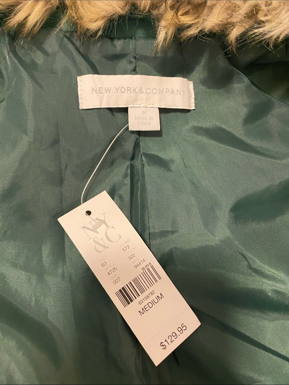 New York & Company Emerald Green Faux Leather Moto Jacket with Faux Fur Trim - Picture 13 of 14